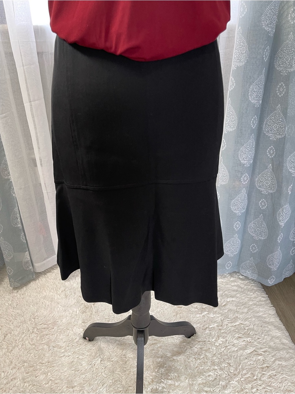 Women's Black Midi Flared Panel Skirt